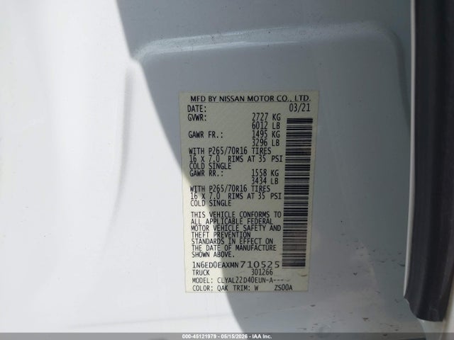 Nissan Frontier Sv 4x2 2021 1N6ED0EAXMN710525 Image 9