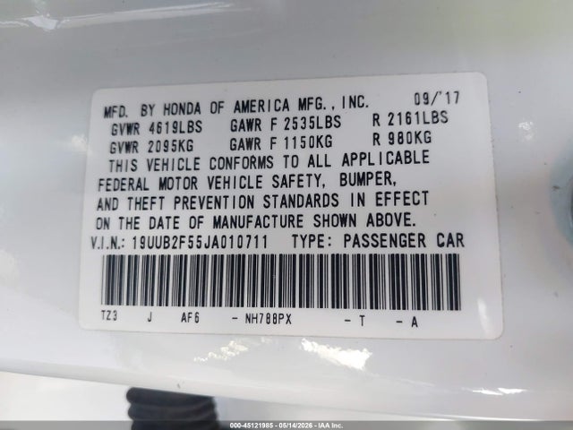 Aukcja sprzedaży 2018 Acura Tlx Tech Pkg, vin: 19UUB2F55JA010711, numer aukcji: 45121985