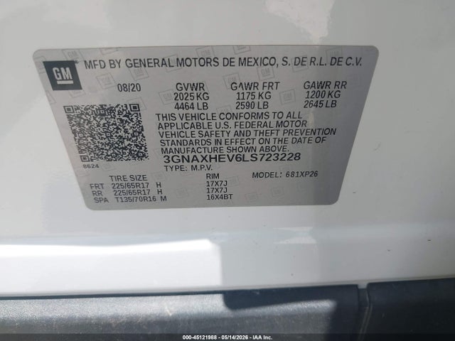 Продаж на аукціоні авто 2020 Chevrolet Equinox Fwd Ls, vin: 3GNAXHEV6LS723228, номер лоту: 45121988