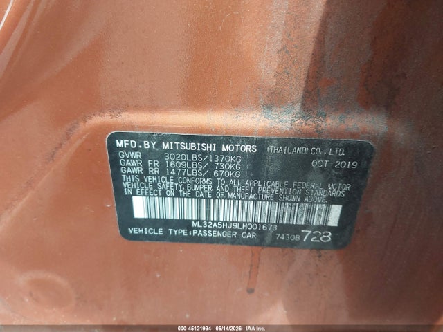 Продажа на аукционе авто 2020 Mitsubishi Mirage Le, vin: ML32A5HJ9LH001673, номер лота: 45121994