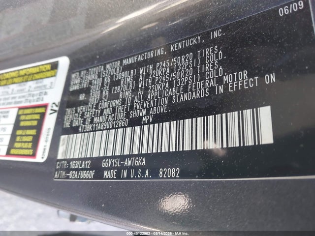 Продажа на аукционе авто 2009 Toyota Venza Base V6, vin: 4T3BK11A89U012860, номер лота: 45122002