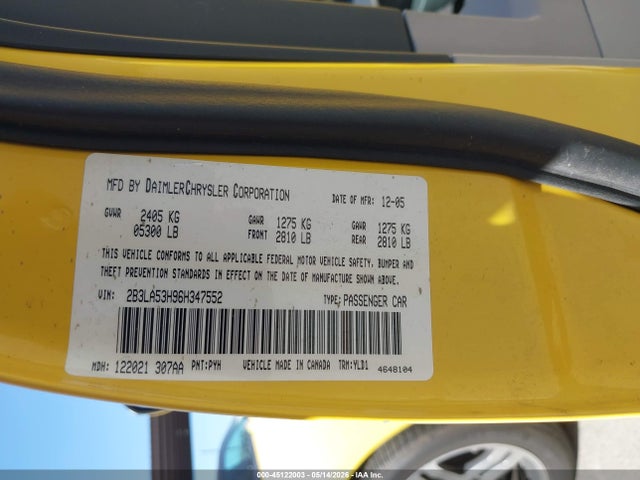 Продажа на аукционе авто 2006 Dodge Charger Rt, vin: 2B3LA53H96H347552, номер лота: 45122003