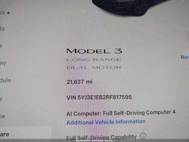 Aukcja sprzedaży 2024 Tesla Model 3 Long Range Dual Motor All-wheel Drive, vin: 5YJ3E1EB2RF817595, numer aukcji: 45122012