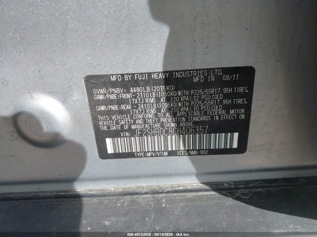45122020 :رقم المزاد ، JF2SHBDC8CH406357 vin ، 2012 Subaru Forester 2.5x Premium مزاد بيع