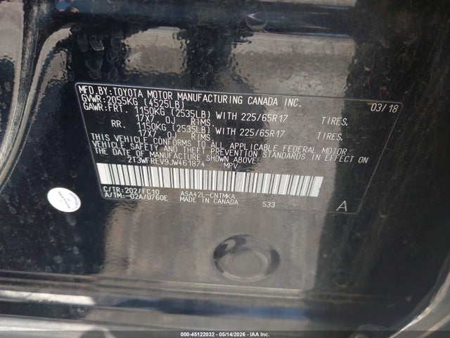 2T3WFREV9JW461874 Toyota Rav4 Xle