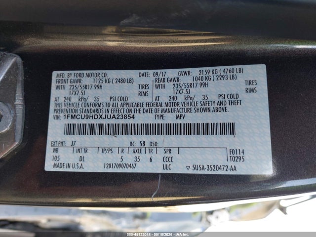 1FMCU9HDXJUA23854 Ford ESCAPE SEL