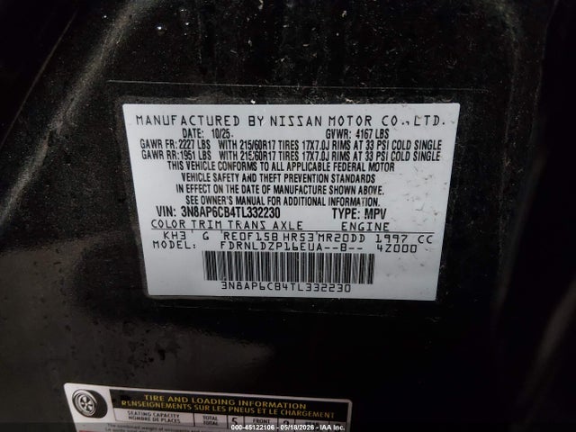 Aukcja sprzedaży 2026 Nissan Kicks Sv, vin: 3N8AP6CB4TL332230, numer aukcji: 45122106