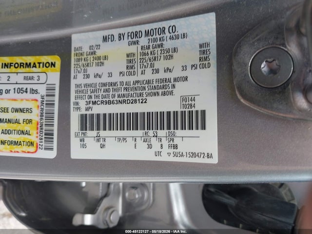 Aukcja sprzedaży 2022 Ford Bronco Sport Big Bend, vin: 3FMCR9B63NRD28122, numer aukcji: 45122127