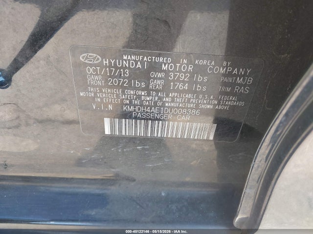 Aukcja sprzedaży 2013 Hyundai Elantra Gls, vin: KMHDH4AE1DU008386, numer aukcji: 45122146
