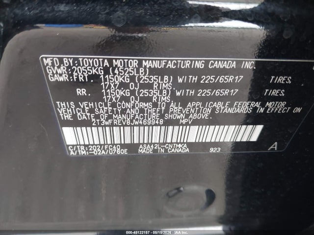 Продажа на аукционе авто 2018 Toyota Rav4 Xle, vin: 2T3WFREV8JW469948, номер лота: 45122157