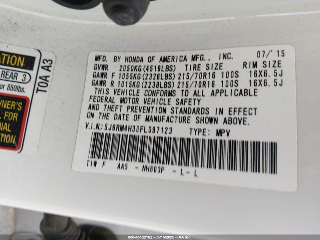 Honda CR-V LX 2015 5J6RM4H30FL097123 Image 9