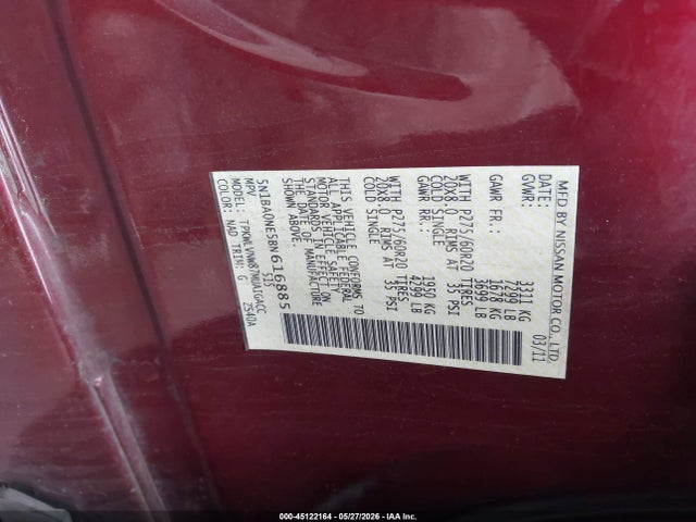 Продажа на аукционе авто 2011 Nissan Armada Platinum, vin: 5N1BA0NE5BN616885, номер лота: 45122164