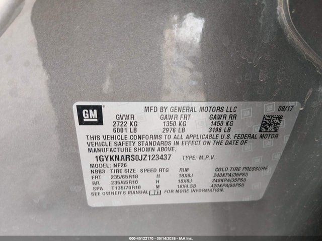 Продаж на аукціоні авто 2018 Cadillac Xt5 Standard, vin: 1GYKNARS0JZ123437, номер лоту: 45122170