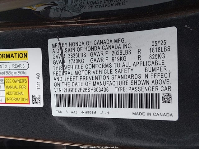 Honda Civic Lx 2025 2HGFE2F26SH603406 Image 9