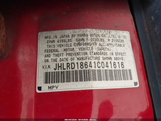 Aukcja sprzedaży 2001 Honda Cr-v Ex, vin: JHLRD18641C041616, numer aukcji: 45122244