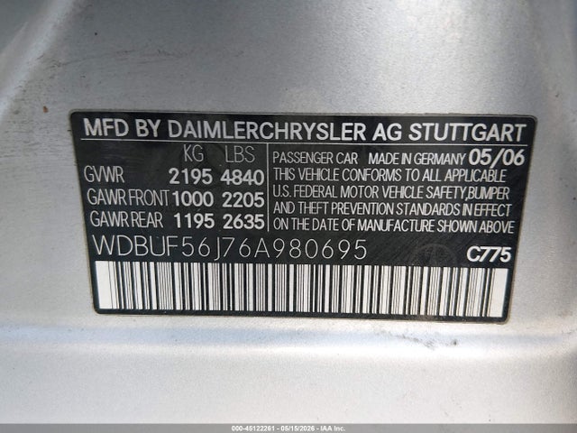 Продаж на аукціоні авто 2006 Mercedes-benz E-class 3.5l, vin: WDBUF56J76A980695, номер лоту: 45122261