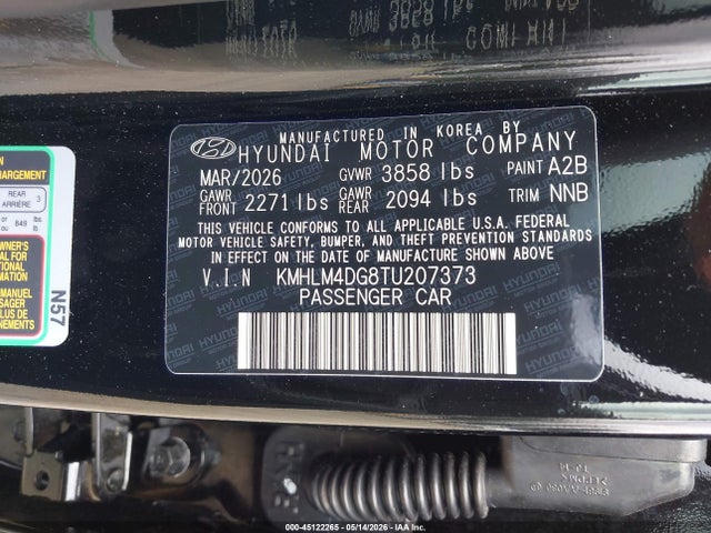 KMHLM4DG8TU207373 Hyundai Elantra Sel Sport