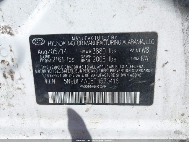 45122291 :رقم المزاد ، 5NPDH4AE8FH570416 vin ، 2015 Hyundai Elantra Se مزاد بيع