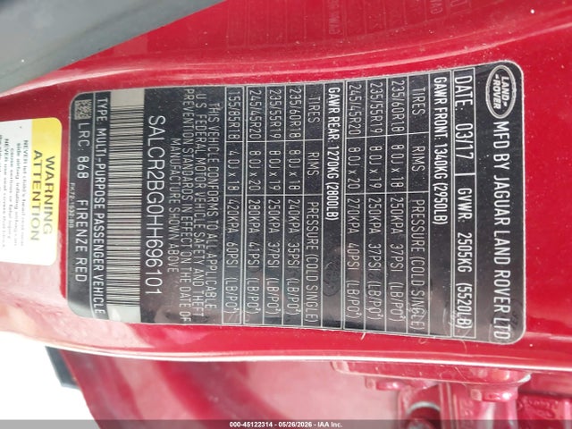 Продаж на аукціоні авто 2017 Land Rover Discovery Sport Hse, vin: SALCR2BG0HH696101, номер лоту: 45122314