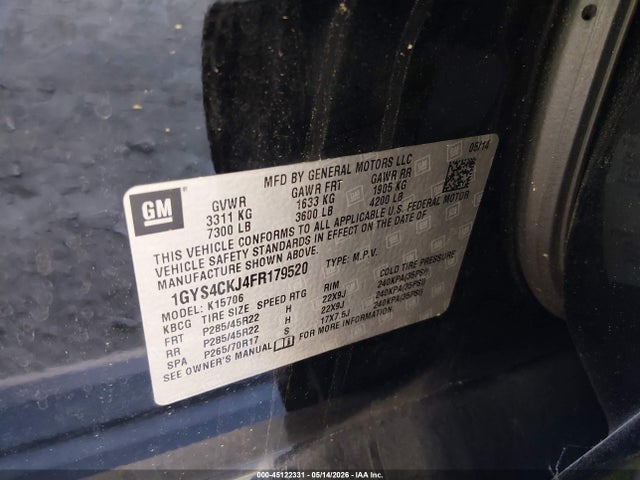 Продаж на аукціоні авто 2015 Cadillac Escalade Premium, vin: 1GYS4CKJ4FR179520, номер лоту: 45122331