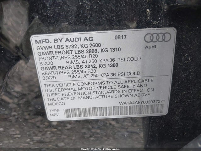 Aukcja sprzedaży 2018 Audi Sq5 3.0t Premium Plus, vin: WA1A4AFY0J2037271, numer aukcji: 45122335