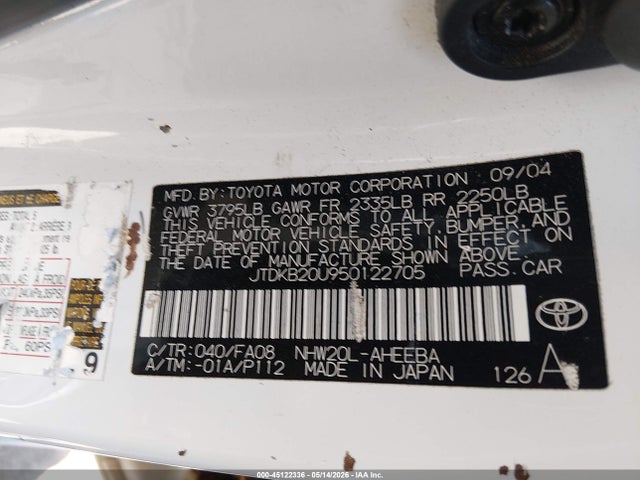 Aukcja sprzedaży 2005 Toyota Prius, vin: JTDKB20U950122705, numer aukcji: 45122336