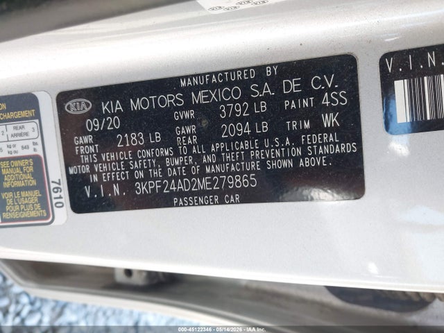 3KPF24AD2ME279865 KIA Forte Lxs