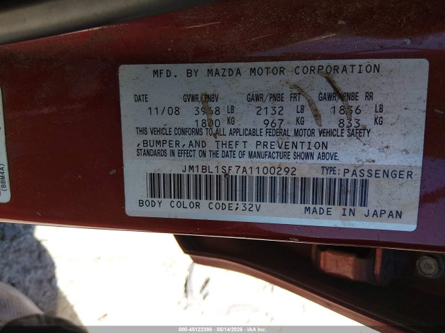 Продажа на аукционе авто 2010 Mazda Mazda3 I Touring, vin: JM1BL1SF7A1100292, номер лота: 45122398