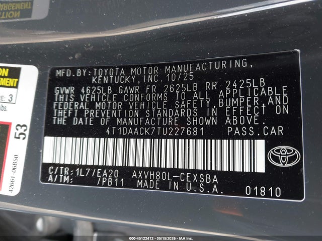 Toyota CAMRY SE 2026 4T1DAACK7TU227681 Image 9