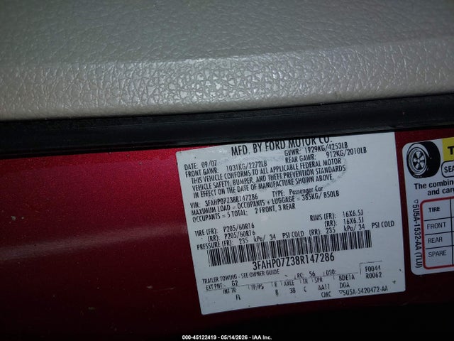 Продажа на аукционе авто 2008 Ford Fusion Se, vin: 3FAHP07Z38R147286, номер лота: 45122419