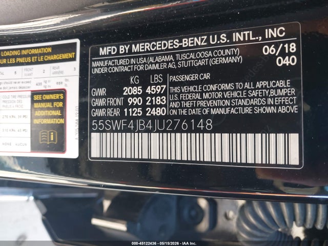 Продажа на аукционе авто 2018 Mercedes-benz C 300, vin: 55SWF4JB4JU276148, номер лота: 45122436