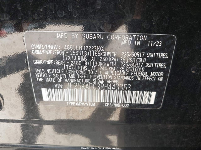 45122441 :رقم المزاد ، JF2SKADC3RH443353 vin ، 2024 Subaru Forester Premium مزاد بيع