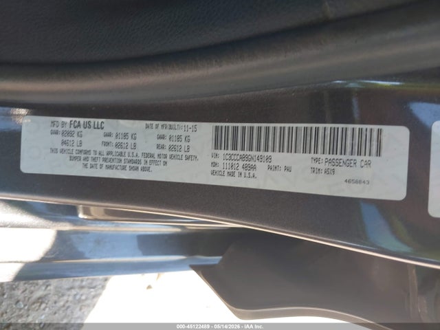 45122489 :رقم المزاد ، 1C3CCCAB9GN149109 vin ، 2016 Chrysler 200 Limited مزاد بيع