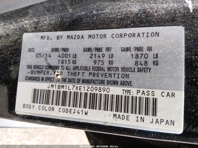 Aukcja sprzedaży 2014 Mazda Mazda3 I Touring, vin: JM1BM1L7XE1209890, numer aukcji: 45122493