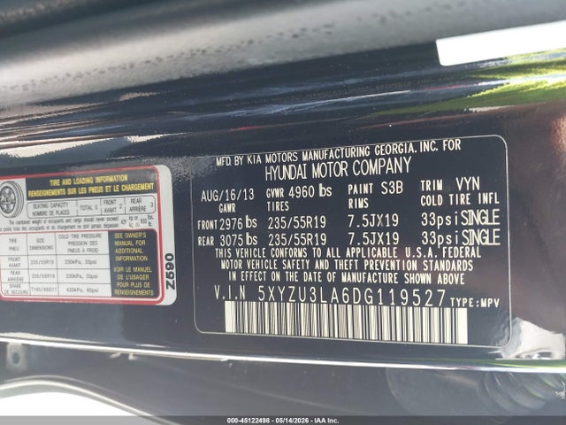 Aukcja sprzedaży 2013 Hyundai Santa Fe Sport 2.0t, vin: 5XYZU3LA6DG119527, numer aukcji: 45122498