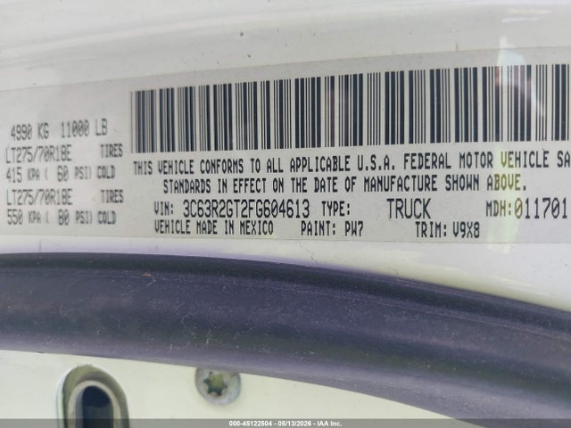 45122504 :رقم المزاد ، 3C63R2GT2FG604613 vin ، 2015 Ram 3500 Tradesman مزاد بيع