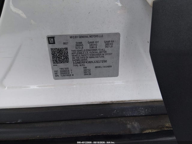 Aukcja sprzedaży 2018 Chevrolet Traverse Ls, vin: 1GNERFKWXJJ117250, numer aukcji: 45122509