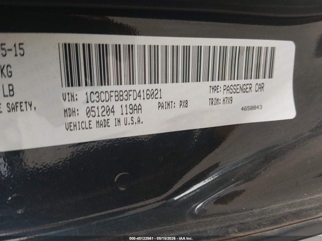 Aukcja sprzedaży 2015 Dodge Dart Sxt, vin: 1C3CDFBB3FD416021, numer aukcji: 45122561