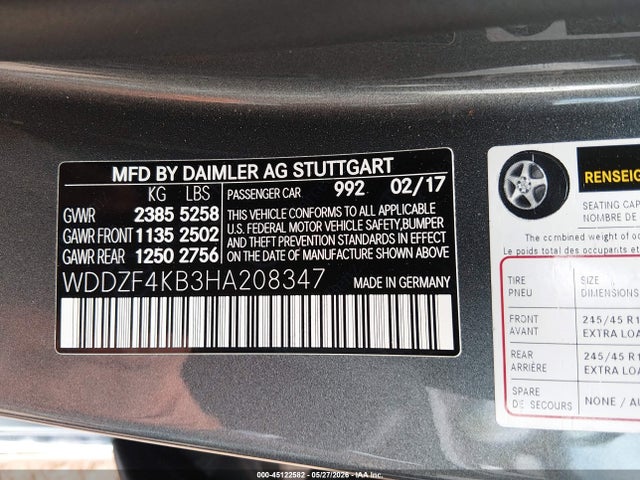 Продаж на аукціоні авто 2017 Mercedes-benz E 300 4matic, vin: WDDZF4KB3HA208347, номер лоту: 45122582