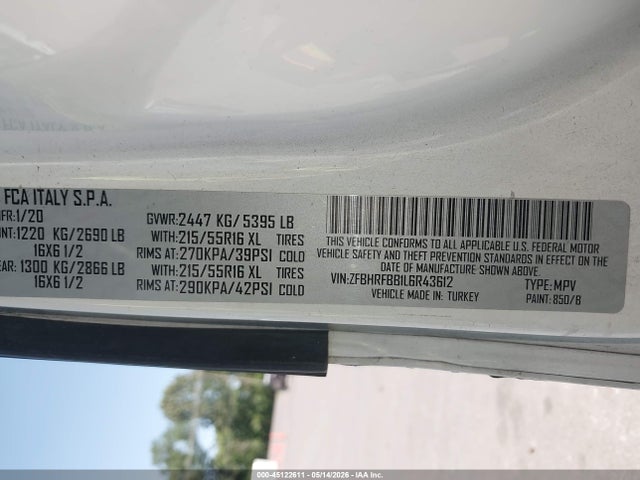 Продаж на аукціоні авто 2020 Ram Promaster City Slt, vin: ZFBHRFBB1L6R43612, номер лоту: 45122611