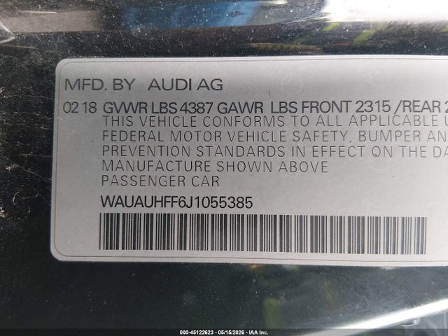 Продаж на аукціоні авто 2018 Audi A3 2.0t Premium/2.0t Tech Premium, vin: WAUAUHFF6J1055385, номер лоту: 45122623
