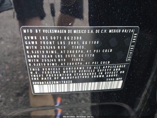 Aukcja sprzedaży 2024 Volkswagen Tiguan 2.0t Se R-line Black, vin: 3VV8B7AX2RM178425, numer aukcji: 45122625