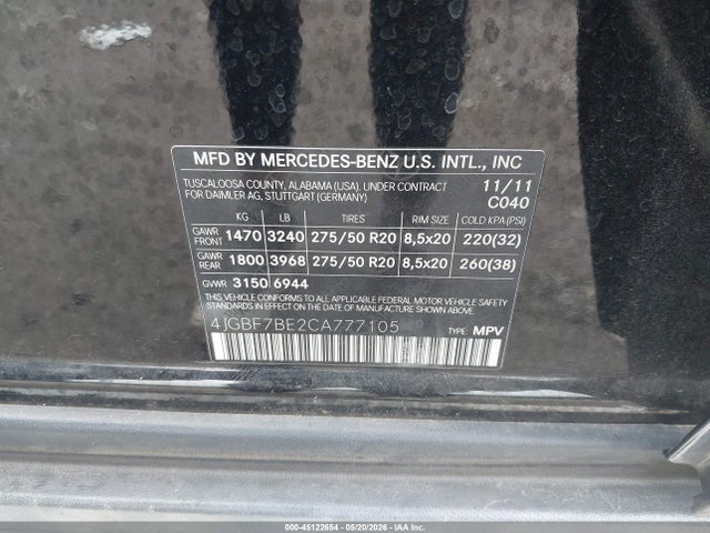 Aukcja sprzedaży 2012 Mercedes-benz Gl 450 4matic, vin: 4JGBF7BE2CA777105, numer aukcji: 45122654