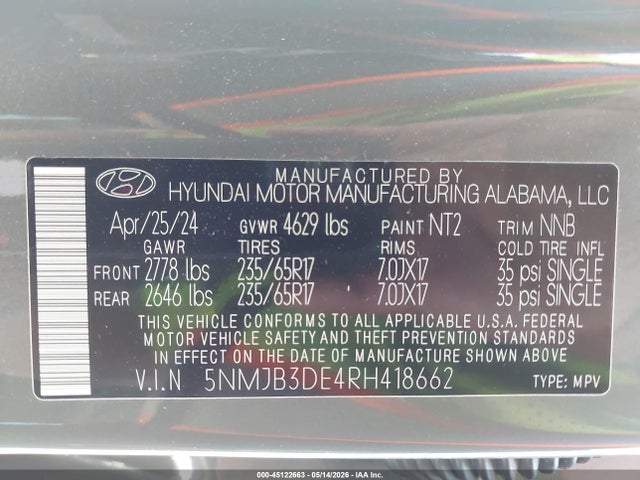 Hyundai TUCSON SEL 2024 5NMJB3DE4RH418662 Image 9