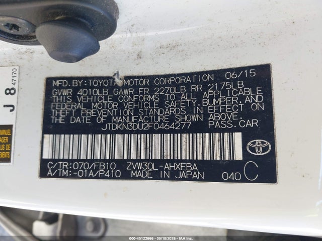 Toyota Prius Two 2015 JTDKN3DU2F0464277 Image 9
