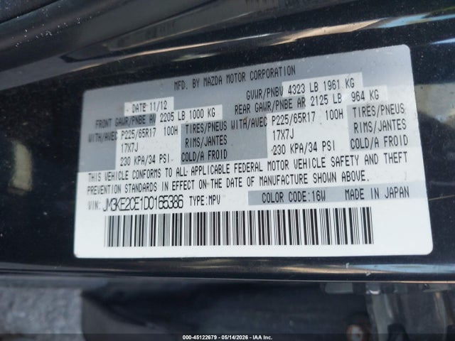 Продаж на аукціоні авто 2013 Mazda Cx-5 Touring, vin: JM3KE2CE1D0165386, номер лоту: 45122679