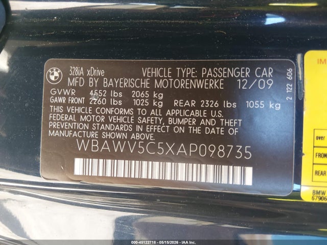 Aukcja sprzedaży 2010 Bmw 328i Xdrive, vin: WBAWV5C5XAP098735, numer aukcji: 45122718