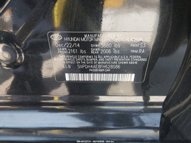 5NPDH4AE8FH628086 Hyundai ELANTRA SE