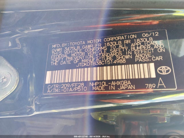 Продаж на аукціоні авто 2012 Toyota Prius C Three, vin: JTDKDTB38C1514988, номер лоту: 45122740