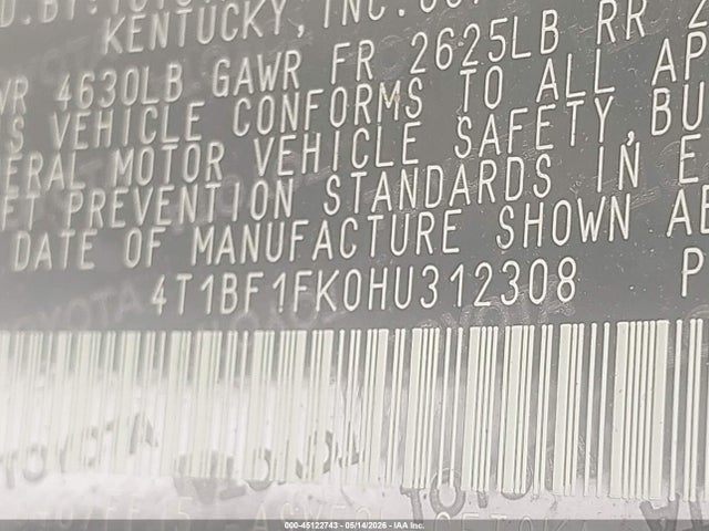 4T1BF1FK0HU312308 Toyota CAMRY SE